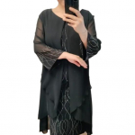 Naiste kleit Kahekihiline &uuml;mmargune kaelus, ebaregulaarne v&otilde;rkkangas, pikkade varrukatega plusssuuruses Mother Midi M kuninglik sinine v&auml;rv