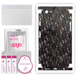 apgo Kaitsev nahakleebis tagak&uuml;ljele ja k&uuml;lgedele, mis &uuml;hildub Apple iPhone 6s-ga, t&auml;is&uuml;mbriskilega, fooliumiga, vin&uuml;&uuml;liga &ndash; mustriga s&uuml;simusta piksel