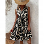 Suvine naiste kleit Bohemian Fashion lahtised V-kaelusega plisseeritud tr&uuml;kitud kleidid S must