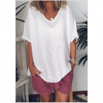 Naistemood suvised &uuml;hev&auml;rvilised l&uuml;hikeste varrukatega s&auml;rgid vabaaja puuvillased linased pluusid suures suuruses XXXXXL