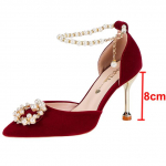 Elegantsed Pearl Crown Bride Kingad Naiste String Bead pahkluu rihm &otilde;hukesed kontsad pumbad Naine Flock terava varbaga k&otilde;rged kontsad pulmakingad 35