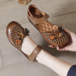 Johnature Etniline stiil lillega ehtsast nahast sandaalid &uuml;mara ninaga &otilde;&otilde;nes hingavad mitmek&uuml;lgsed naiste kingad 39 pruun