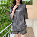 Puhast puuvillast vabaaja spordir&otilde;ivaste &uuml;likond naiste suvine l&uuml;hikeste varrukatega l&uuml;hikesed p&uuml;ksid, moodne halov&auml;rvitud vaba kaheosaline &uuml;likond XXXL