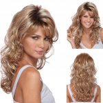 Moodne naiste s&uuml;nteetiliste juuste parukas Pruun pikad kuldsed lainelised t&auml;isparukad peojuuksed kuld