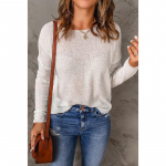 Autumn and Winter Long Sleeve Sweater Women's Plus Size Casual Versatile Sweater Tops S valge