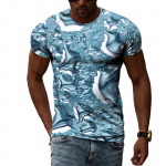 Vihmapiiska loomingulise mustriga meeste 3D-prindiga T-s&auml;rk, mood, vabaaja isiksus, looduskaunis maastik, suure kaelusega l&uuml;hikeste varrukatega topp S