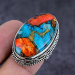 Natural Spiny Oyster Gemstone Handmade 925 Sterling Silver Jewelry Ring S.8 z9e00