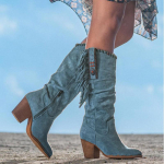 Naiste k&otilde;rged saapad Trend Retro Metallpandlad Terava ninaga Paks konts Tutt L&auml;&auml;ne kauboi saapad Naiste jalan&otilde;ud Botas De Mujer 34 sinine