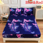 Elastne liibuv leht s&uuml;gavate taskutega, tr&uuml;kitud harjatud mikrokiust madratsikatete komplekt 120*200*30cm sinine/punane