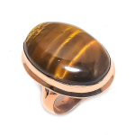 Natural Tiger Eye Gemstone Handmade Copper Jewelry Ring Size 8.5 h5g47