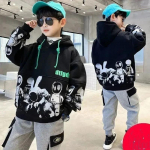 Kevad-s&uuml;gis talv poiste kapuutsiga mantel vabaaja dressipluus lahtised pikkade varrukatega puuvillased riided lastele 4-14 aastat 120 must