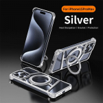 Luksuslik metallist magnetiline telefoni&uuml;mbris iPhone'i 16 15 14 Pro Max Magsafe juhtmevaba laadimise jaoks n&auml;htamatu kronsteini jahutuse kaitsekate For iPhone 16 Pro Max must