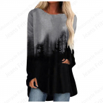 Loodusmaastik 3D-tr&uuml;kiga T-s&auml;rgid Naiste Mood Pikkade Varrukatega T-s&auml;rk Ristiga Tuunika &Uuml;laosa Pikk Vanaaegne T-s&auml;rk Gradient R&otilde;ivad Femme XL