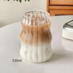 Ins Glass Cup Kuumakindel trummel Joogin&otilde;ud L&auml;bipaistev Teemahl Piim Kohvi Kruus Kodu Veeklaasid Triibuline Kruus 410/650/530ml glass
