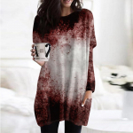 Naiste mood vabaaja pikkade varrukatega Halloweeni printimisega &uuml;mara kaelusega topelttaskuga T-s&auml;rk L