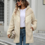 Naiste kapuutsiga sherpa fliisjoped Fuzzy soojad talvejoped T&otilde;mblukuga Teddy mantel pikkade varrukatega v&auml;lisriided taskutega Faux Shearling jakid naistele XXL aprikoosi