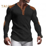 Meeste dressipluus Patchwork Retro V-kaelusega n&ouml;&ouml;bid Vahvlitekstuuriga pullover Colorblock Slim Fit Igap&auml;evaseks kandmiseks Sport Puhkusetop M valge