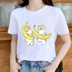 Moodne naiste, kahe kassi mustriga T-s&auml;rk Naljakas vabaaja O-kaelusega l&uuml;hikeste varrukatega T-s&auml;rk Suvine naiste T-s&auml;rk XS kollane