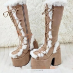 Talvised naiste lumesaapad platvormkiiluga k&otilde;rge kontsaga kunstkarusnahast naiste kingad Naiste pehmed soojad, libisemiskindlad s&auml;&auml;re keskosa saapad Gothi kingad 39 helepruun v&auml;rv