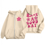 Naiste t&otilde;mblukuga kapuutsid teismeliste t&uuml;drukute lillede tr&uuml;kiga dressipluus Riietus vabaaja n&ouml;&ouml;riga jakk taskutega L must