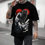 Jaapani meeste T-s&auml;rk Ukiyo-E ja kassimustriga tr&uuml;kitud T-s&auml;rk vabaaja avarate l&uuml;hikeste varrukatega T-s&auml;rgid Suurem&otilde;&otilde;dulised meeste r&otilde;ivaste topid S