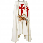 Meeste keskaegne r&uuml;&uuml;tli ristis&otilde;dija templir&uuml;&uuml;tli tabardi Halloweeni kost&uuml;&uuml;m kapuutsiga kuubiga r&uuml;&uuml; Cosplay renessansi kost&uuml;&uuml;mikleit S valge