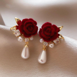 Punase roosi lille imitatsiooniga p&auml;rli tsirkoon k&otilde;rvar&otilde;ngad Niche Vintage Stud k&otilde;rvar&otilde;ngad Premium Sense Ear Ear Jewelry punane