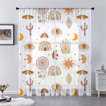 Boheemlaslik P&auml;ike Kuu T&auml;ht Unelmatep&uuml;&uuml;dja Vikerkaar L&auml;bipaistev Voile Kardin Elutoa Dekooriks Lehed Kaktus K&ouml;&ouml;giakna T&uuml;llkardin 1 PCS W100XH250cm&Rod Pocket