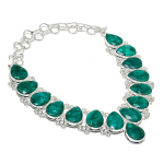 Natural Emerald(Simulated) 925 Sterling Silver Jewelry Necklace 18 v1s85