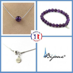 Pierres et Min&eacute;raux. Parure bijoux Bracelet Collier 1 Perle Am&eacute;thyste 8 mm. Chaine en acier Taille personnalisable.