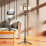 CYKE Bluetooth Selfie-pulk koos integreeritud statiivi ja t&auml;itevalgusega L12D aluminum alloy double fill light