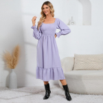 YYFS Naiste moe kevads&uuml;gisene &uuml;hev&auml;rvilised tr&uuml;kitud pikkade varrukatega ruudukujulised krae k&otilde;rge v&ouml;&ouml;kohaga vabaajakleidid S