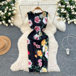 Suvised Naiste Elegantsed Varrukateta Lilleprindiga Slim Fit Bodycon Kontori T&ouml;&ouml; Peokleidid S must