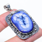 Blue Solar Quartz Handmade 925 Sterling Silver Jewelry Pendant 2.21 j9s23