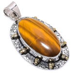 Tiger Eye Handmade 925 Sterling Silver Gift Two Tone Pendant 2.25 s2o83