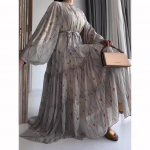 Eid Muslim Abaya Dress Women Print Chiffon Sashes Jalabiya Kaftan Islam Vestidos Largo Arab Long Robe Ramadan Morocco Abayas XXXL