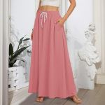 Naiste lendlevad volangidega &auml;&auml;ris, joonega maksiseelikud elastse v&ouml;&ouml;kohaga elegantsed mitmekihilised Boho pikad seelikud XXL roosa