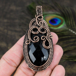 Black Spinel Handmade Copper Wire Wrap Jewelry Pendant 3.15 q3n76