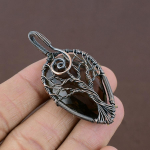 Natural Tree Of Life Smoky Topaz Gemstone Copper Wire Wrap Pendant 2.36 n4u41