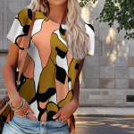 Naiste suvine geomeetriliste mustritega T-s&auml;rk, retroh&otilde;nguline l&uuml;hikeste varrukatega s&auml;rk, vabaaja tr&uuml;kitud topid XS lilla