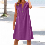 Women's cotton and linen dress summer sleeveless comfortable travel beach dress fashionable spring and summer vacation wear L lilla