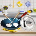 Chef Wok with Wooden Handle and Lid for Cooking at Home Pot Diameter 30cm