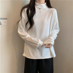European & American Style Women's Velvet Bottoming Shirt - Autumn/Winter, Thick, Loose Half-High Collar, Long-Sleeved, Warm Plus Velvet T-shirt M valge