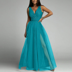 Naiste V-kaelusega seksikas k&otilde;rge v&ouml;&ouml;kohaga &uuml;hev&auml;rviline l&auml;ikiv kleit, pikk kleit S sinine