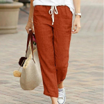 &Uuml;hev&auml;rvilised vabad vabaaja pingutusn&ouml;&ouml;riga elastsed v&ouml;&ouml;kohad puuvillased ja linased Jogger p&uuml;ksid naiste n&ouml;&ouml;riga Capri kitsenevad p&uuml;ksid taskutega 2XL