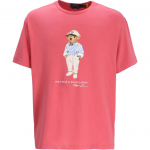Polo Ralph Lauren SS24 Kirjakaru Prindiga Vabaaja &Uuml;mmarguse Kaelusega L&uuml;hikeste Varrukatega T-s&auml;rk Meeste T-s&auml;rk Vaarika-Roosa 710854497-036 M