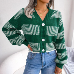 S&uuml;gis- ja talvine naiste kampsun kampsun Fashion Collision triibuline latern varrukas kardigan kampsun tops L