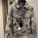 Euroopa mood Vintage lilleline tikandiga teksajakk - Unisex sinine ja valge portselanist žakaar pikkade varrukatega 3XL valge