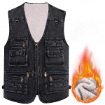 Denim meeste vest XL-5XL pluss suuruses s&uuml;gis-talvine vabaaja paksustatud sametist v&auml;li-vest mitme taskuga vest XL must