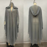 Pikk kapuutsiga keepkleit kuumliimitud strasskivide ja helmestega, moslemi abaya, elegantne, stiilne naister&otilde;ivas One Size